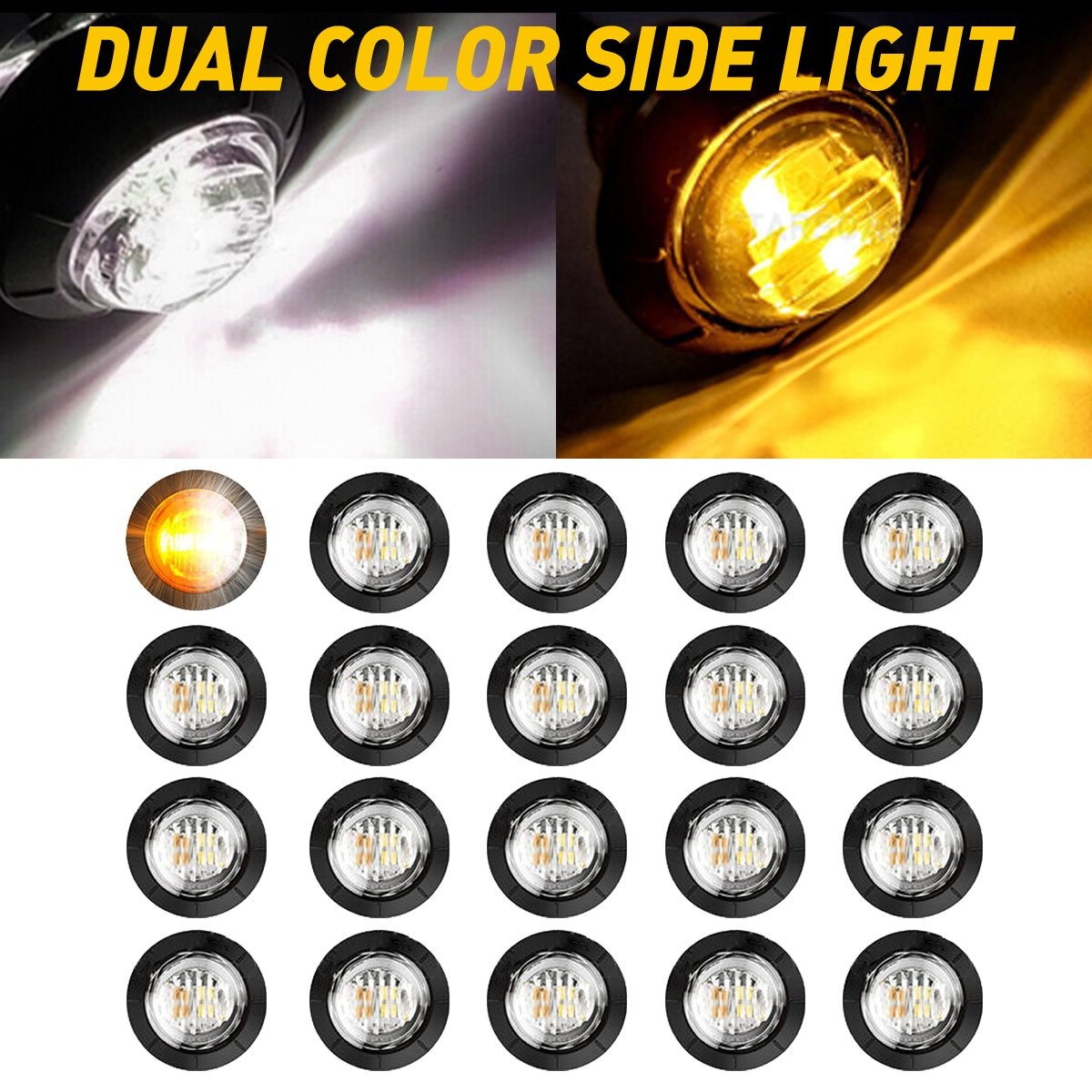 20X 3/4″ Amber White Small Round Side Marker lights Button LED Mini lamps 12V US