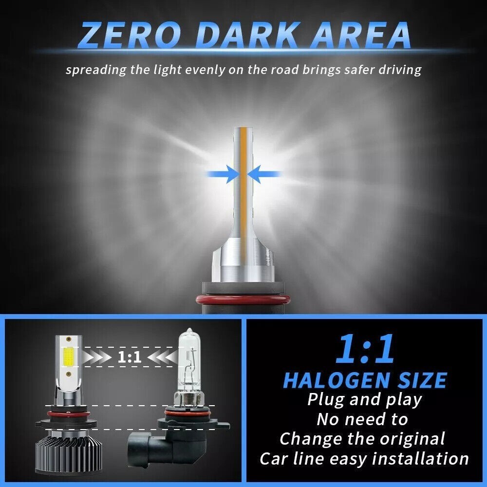 9005 + H11 LED Headlight KIT Combo Bulbs 6500K High+Low Beam Super Bright White