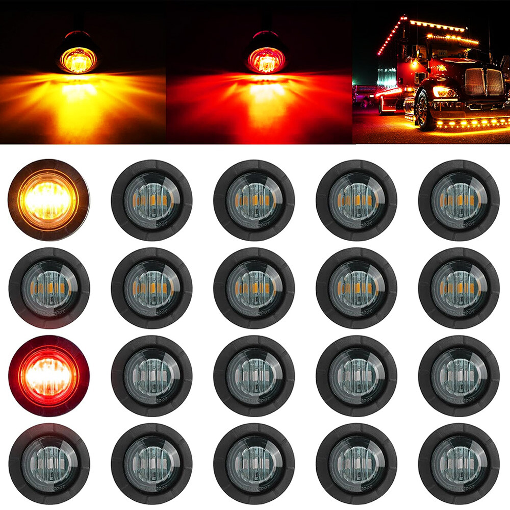 20pcs Mini Round Marker Lights 3/4″LED Truck Trailer Bullet Side Clearance Light