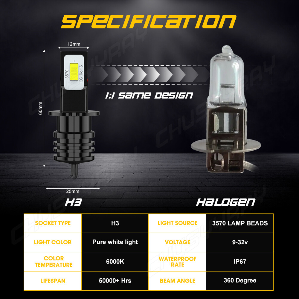 Upgrade H3 LED Headlight Fog Light Bulbs Kit 55W 9800LM 6000K White Super Bright