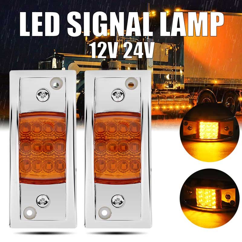 Amber Sealed Chrome 12-LED Side Marker Clearance Truck Trailer Lights Waterproof