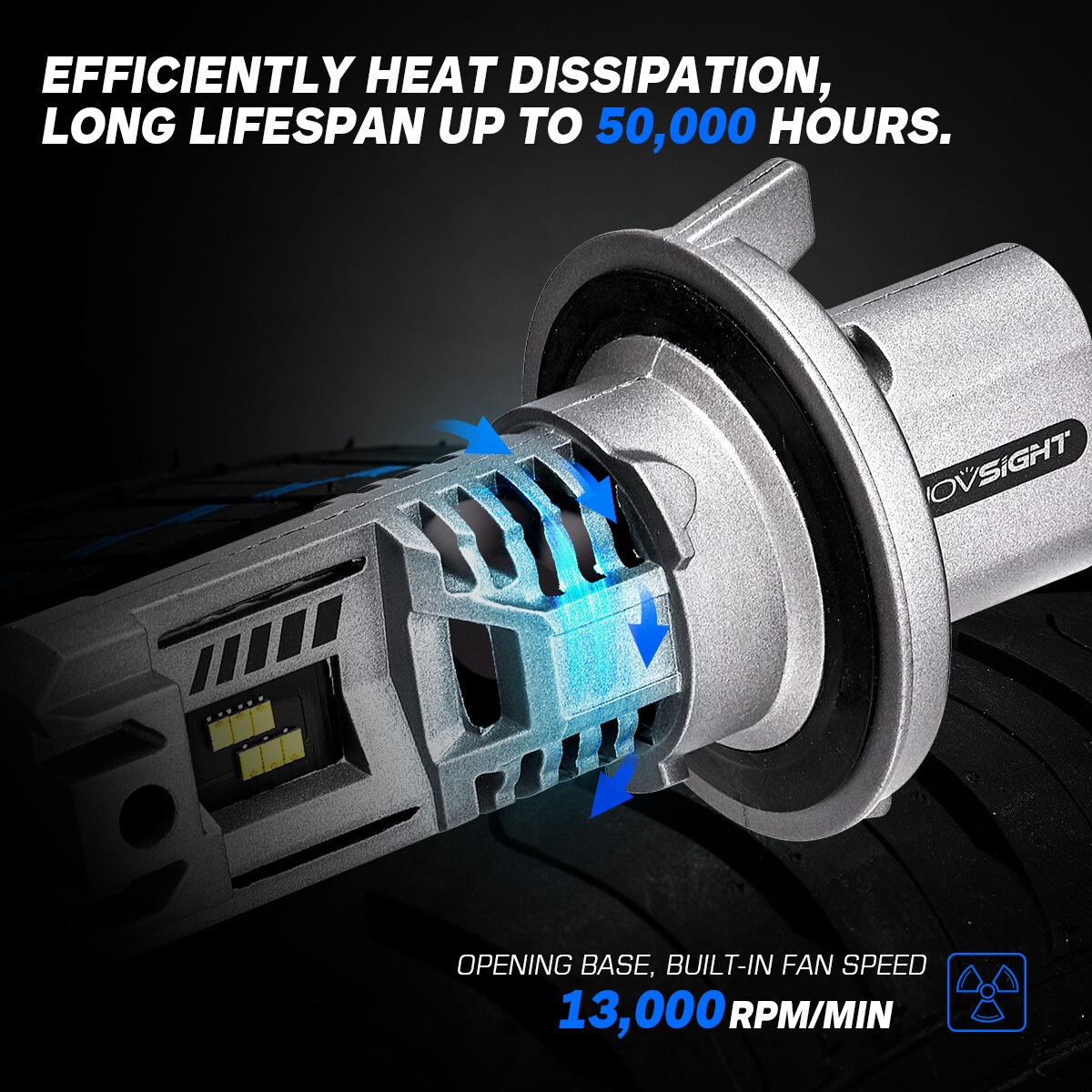 NOVSIGHT H13 LED Headlight Bulbs 12000LM High Low Beam Lamp 6500K High Bright