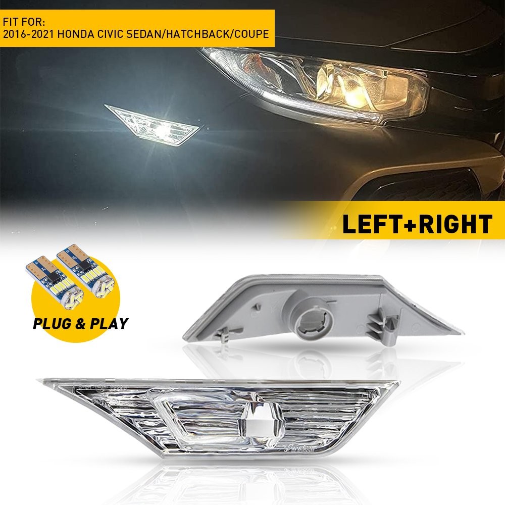 Front Left+Right Side Marker Light With bulb(s) Fits 2016-2021 Honda Civic 2PCS