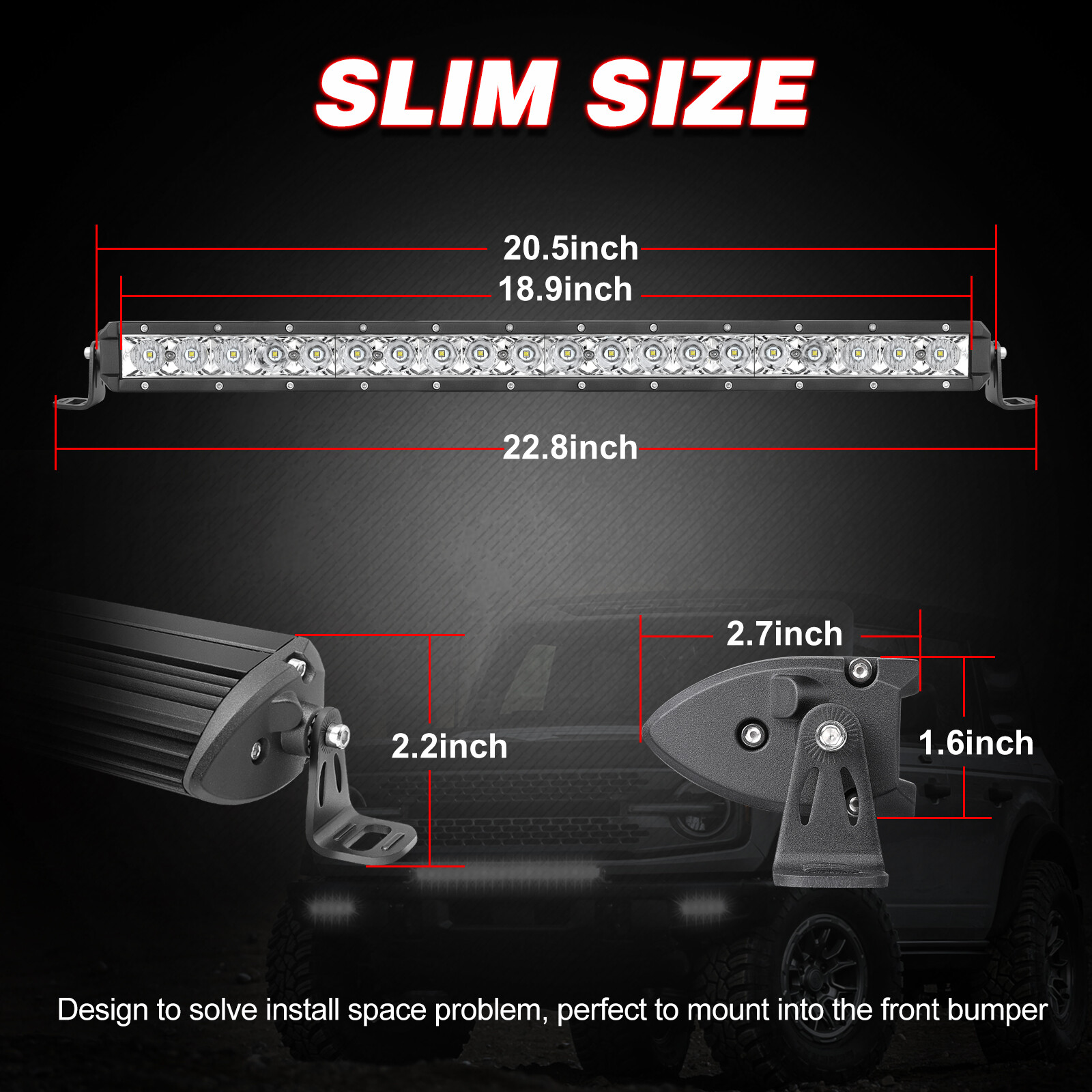 Slim 20″ LED Light Bar Single Row Spot Flood Combo 6500K Driving Offroad SUV 12V