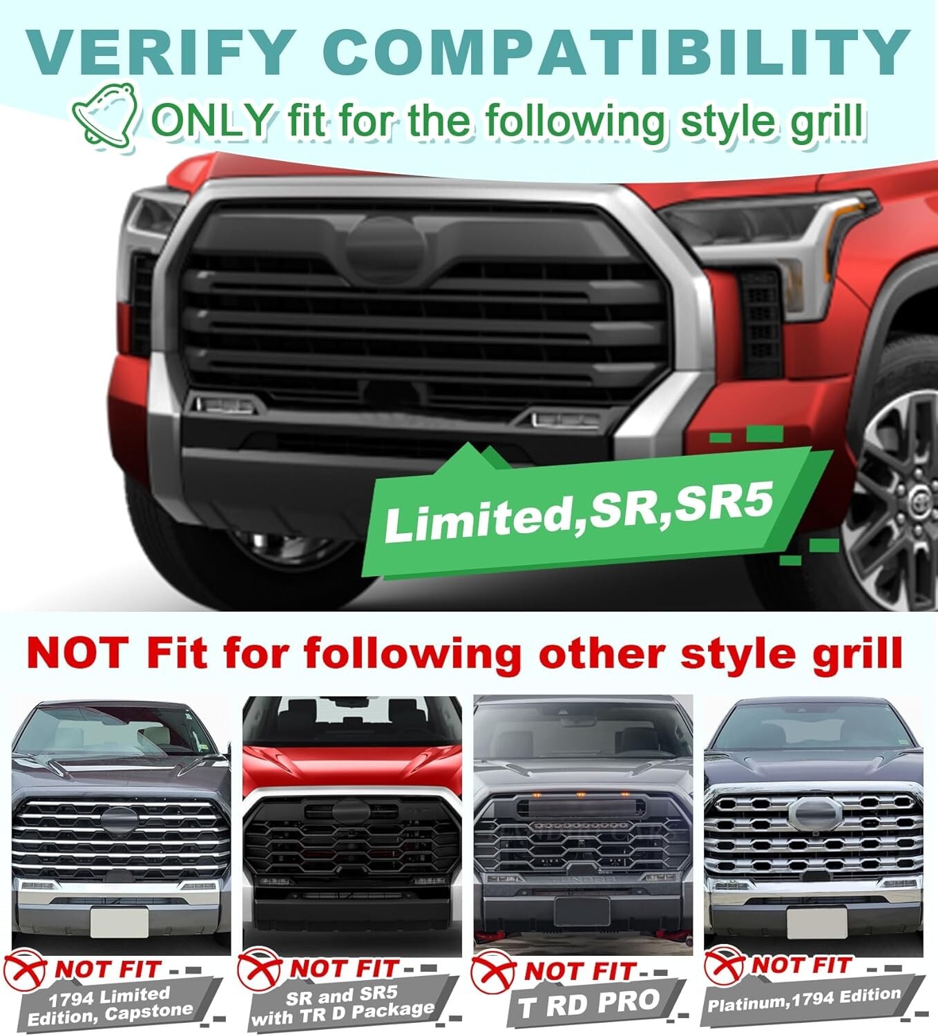 LED Front Grill Lights for Toyota Tundra SR SR5 Limited 2022-2025 Raptor Light