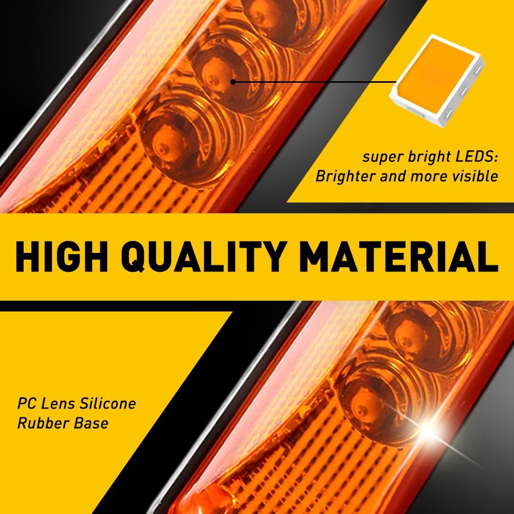 3-LED 4pc Amber Side Marker Lights Clearance Lights Truck Trailer Bright Durable