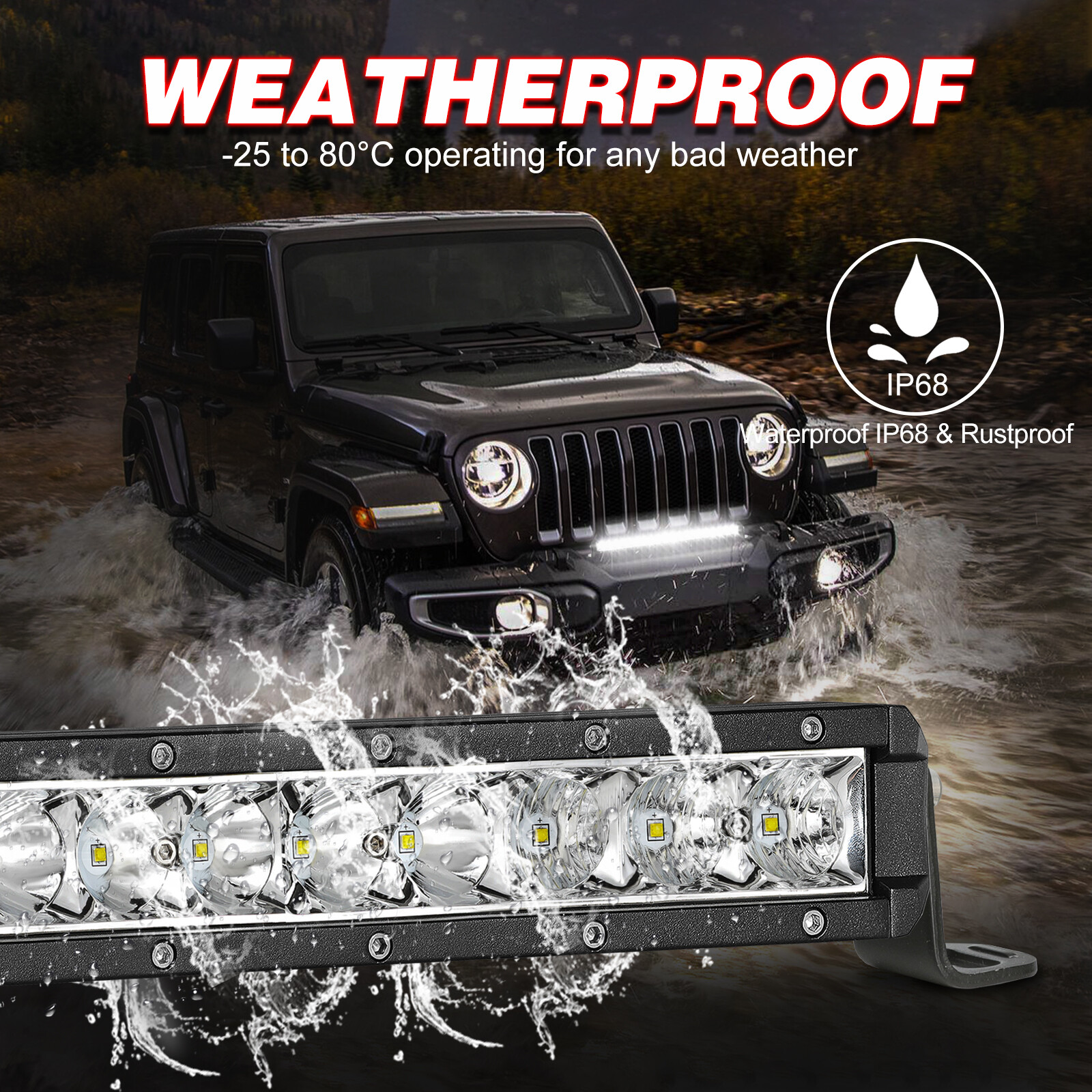Slim 20″ LED Light Bar Single Row Spot Flood Combo 6500K Driving Offroad SUV 12V
