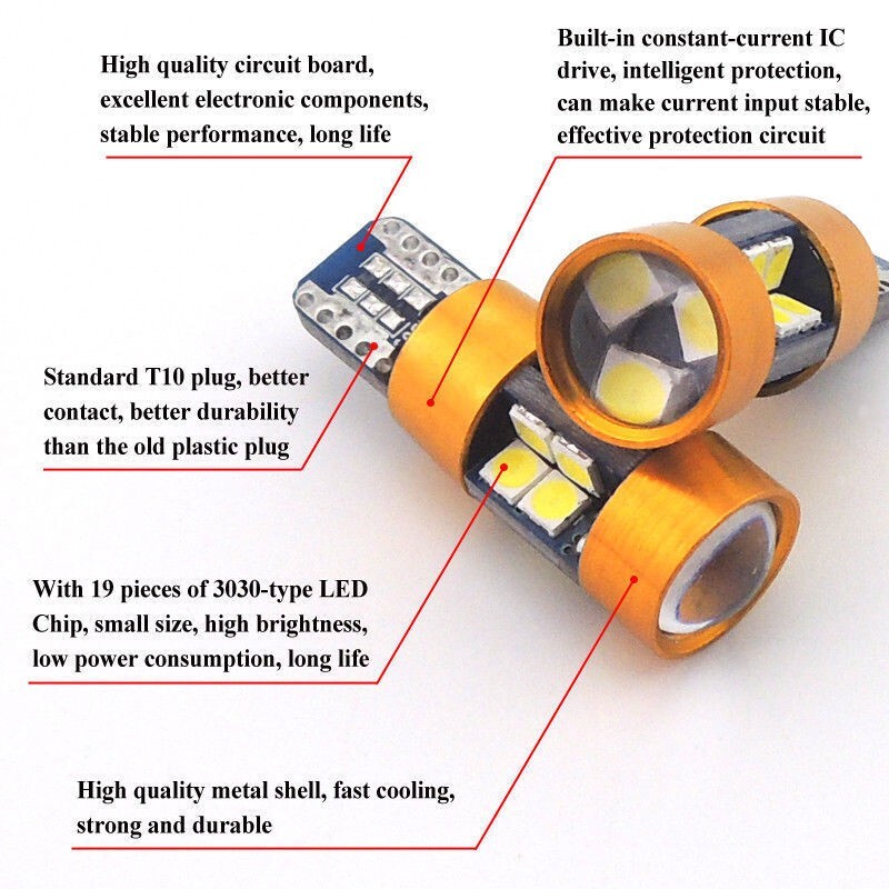 Pair Amber Car Position Parking City Lights T10 168 194 2825 19SMD LED Bulbs