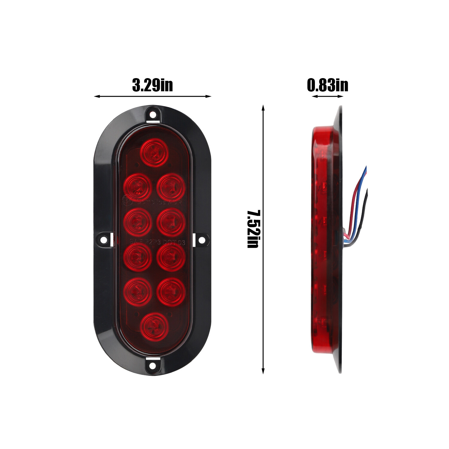 2 Red 6″ Oval Trailer Lights 10 LED Stop Turn Tail Truck Sealed Grommet Plug DOT