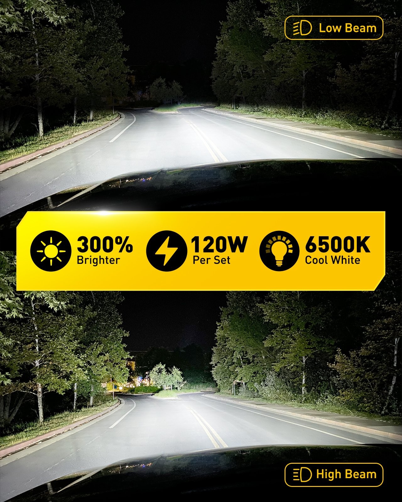 4-40X 9005 + H11 LED Headlight Replacement Light Bulbs 6500K Bright White AUXITO