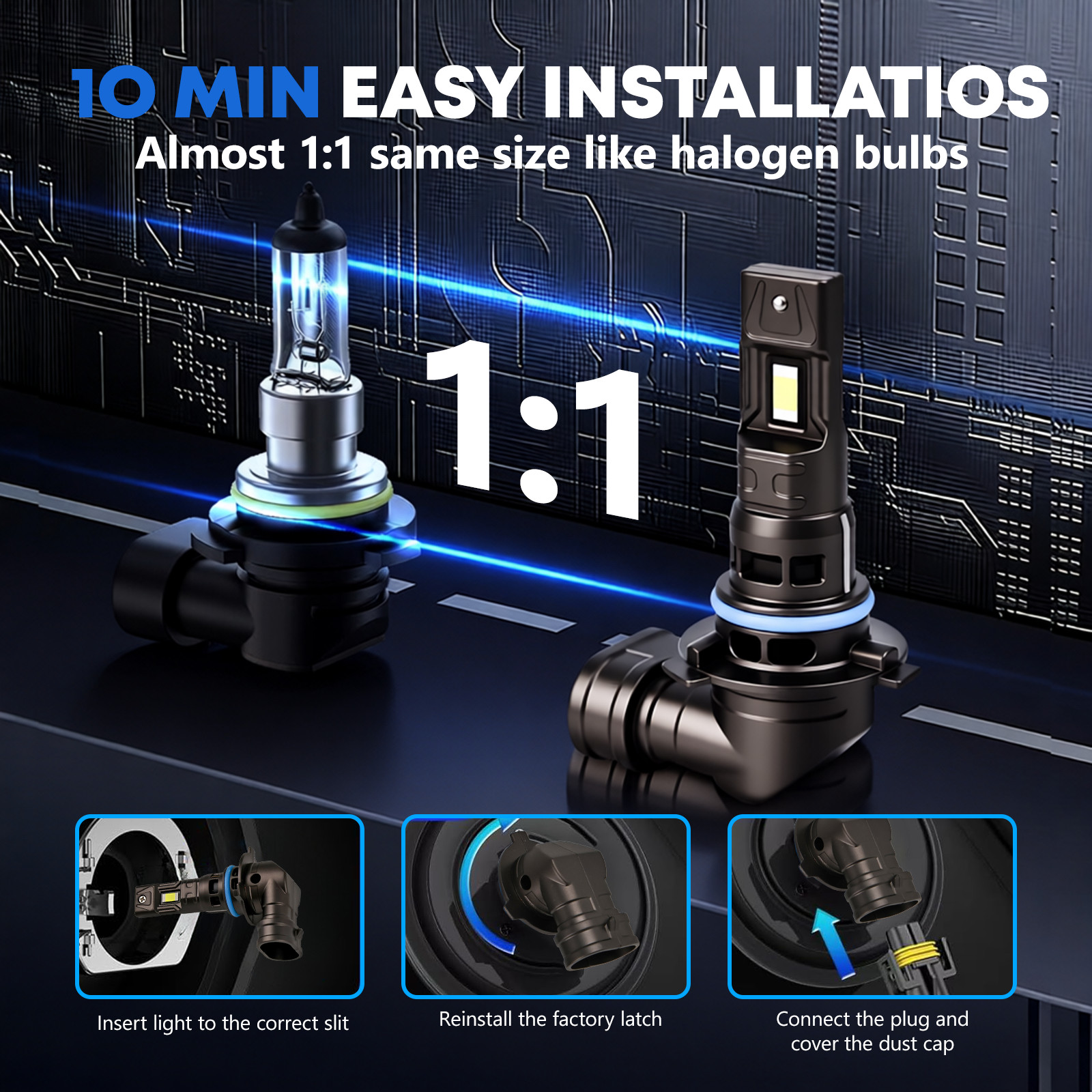 9006 HB4 Bulbs, Cool White, 80000Hrs Lifespan, 1:1 Size Plug , Fog Light