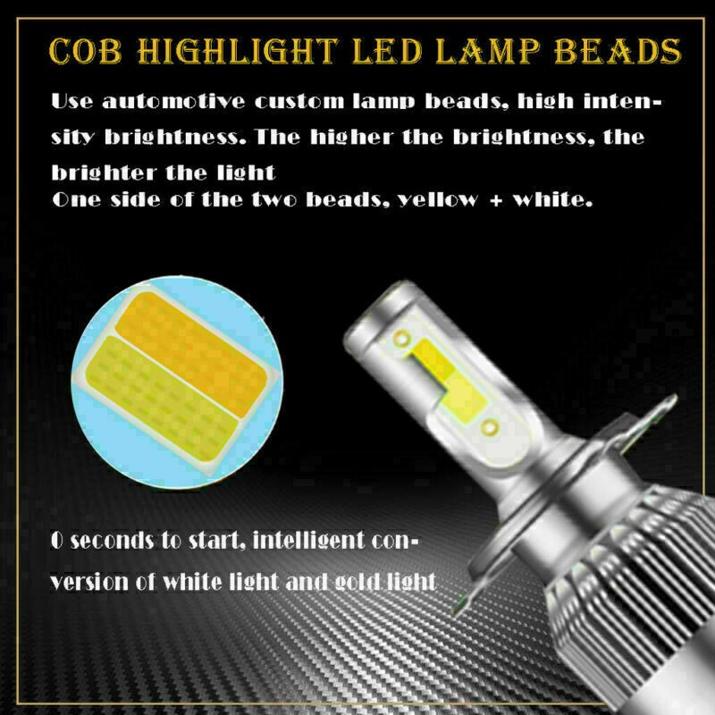H4 LED Headlight 110W Dual Color Fog Light Bulbs White&Yellow 3000K&6000K Lamps