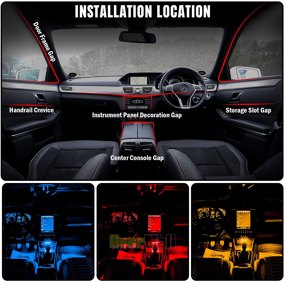 6-In-1 RGB LED Interior Strip Light Car Ambient Atmosphere Lighting APP Control