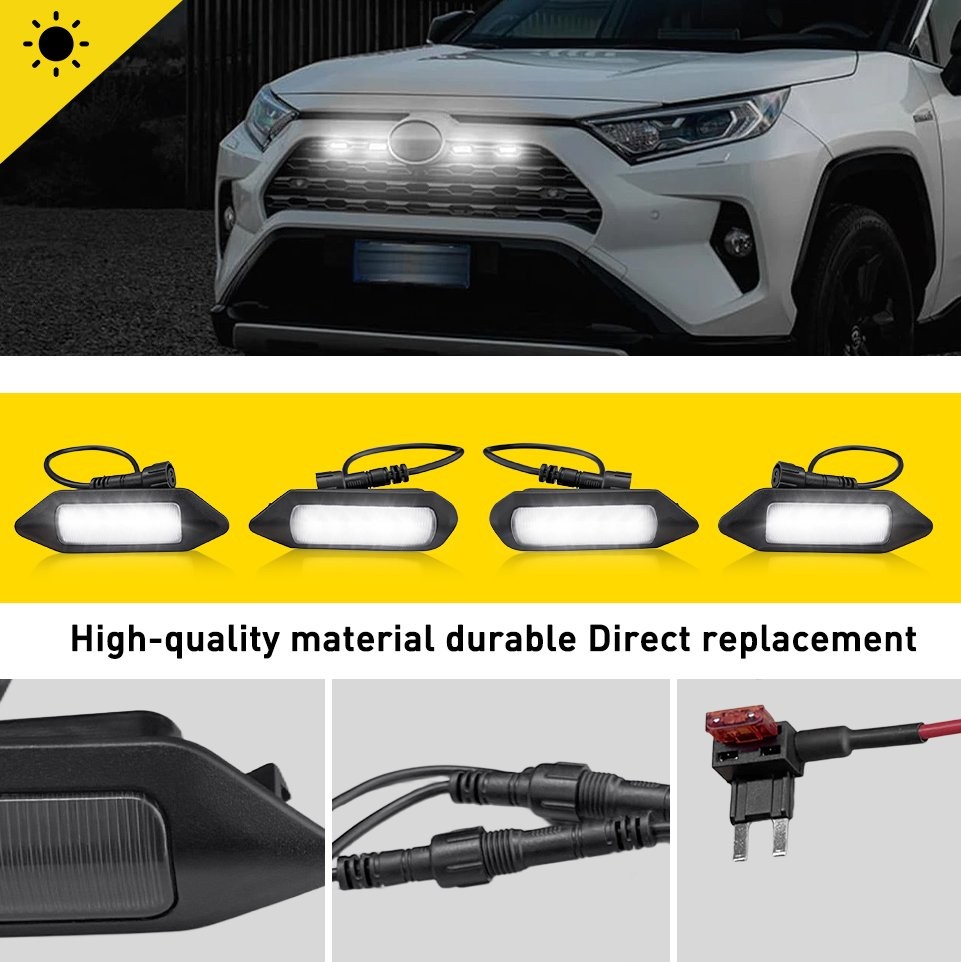 LED Grille Lights White/Amber Smoked Lens For Toyota RAV4 2019-2024 LE SE XLE
