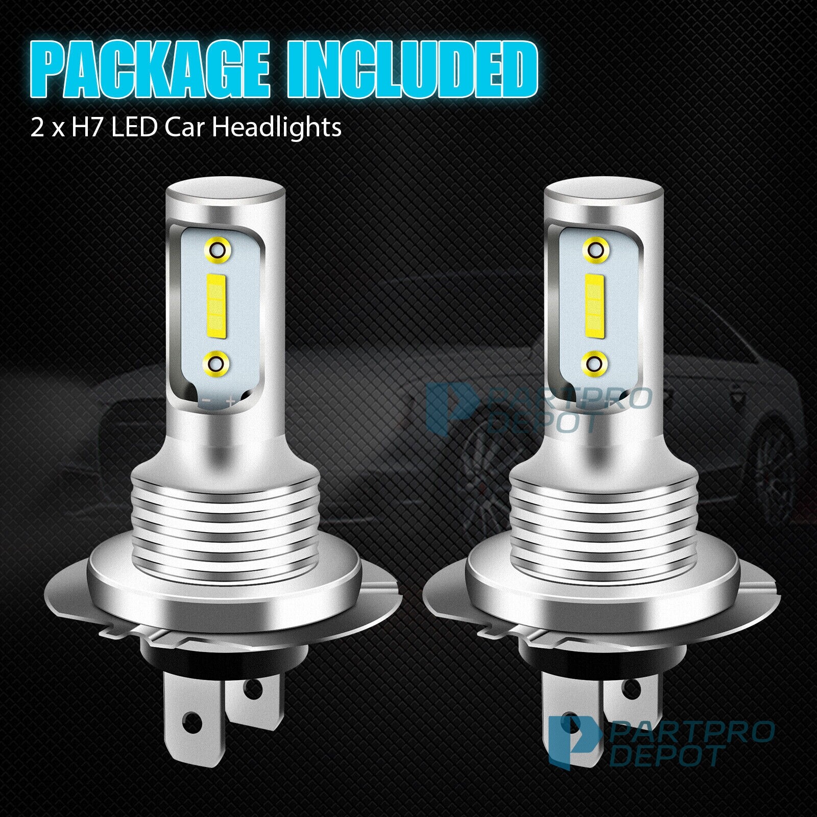 2x H7 LED Headlight Bulbs Conversion Kit High Low Beam 16000LM 6000K Super White
