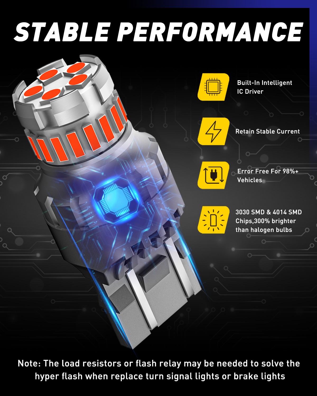 7443 LED Strobe Flashing Blinking Brake Tail Light Parking Safety Warning Bulbs