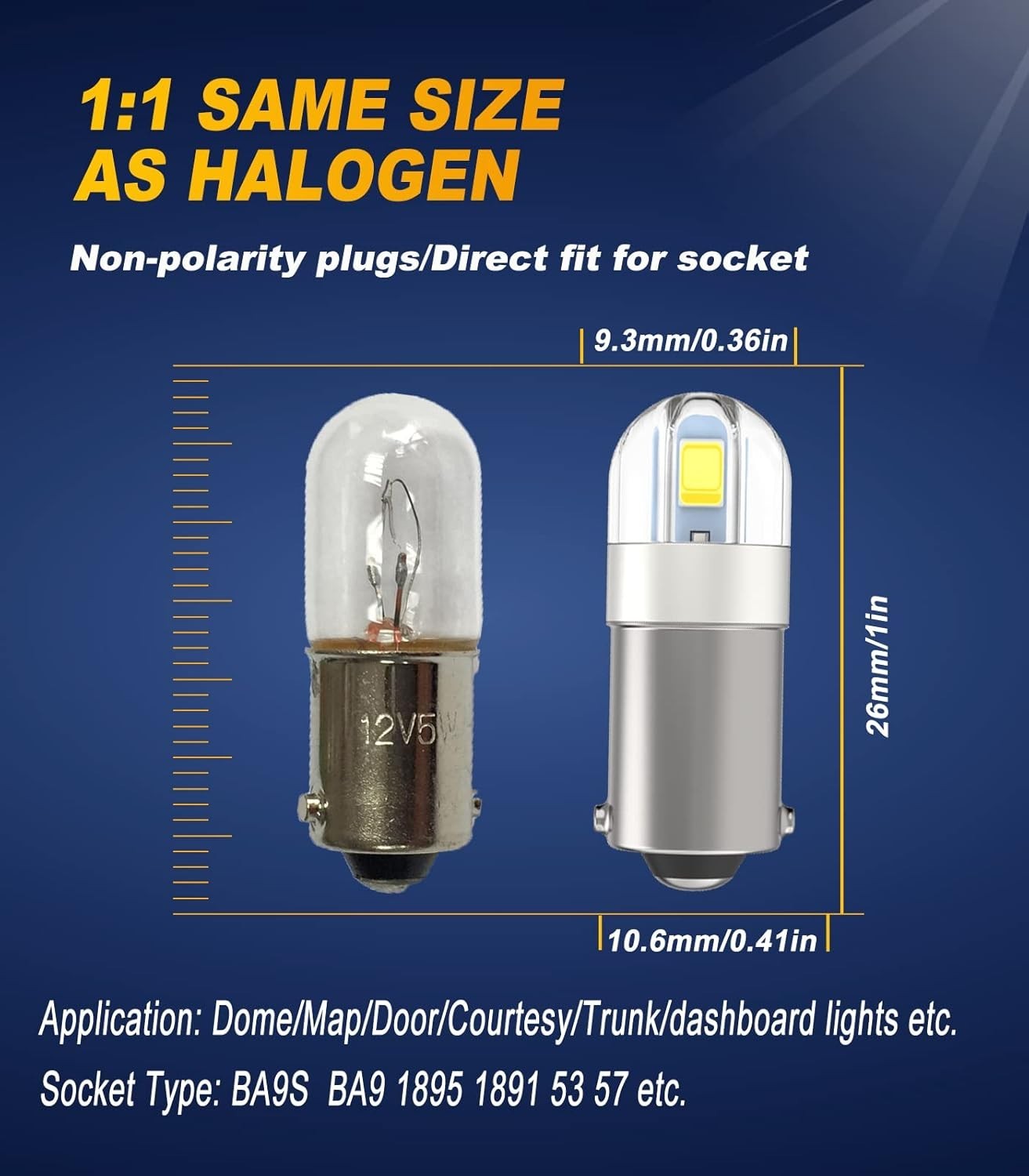 Pack of 10 BA9S LED Bulbs, 360° Beam, 50000 Hours Life for Optimal Illumination