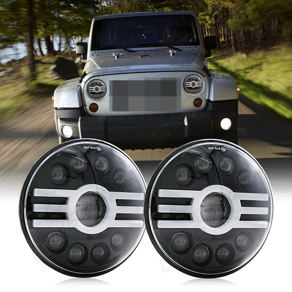 Pair 7″ Inch Round LED Headlights Hi/Lo Sealed Beam For Chevy Bel Air 1955-1957