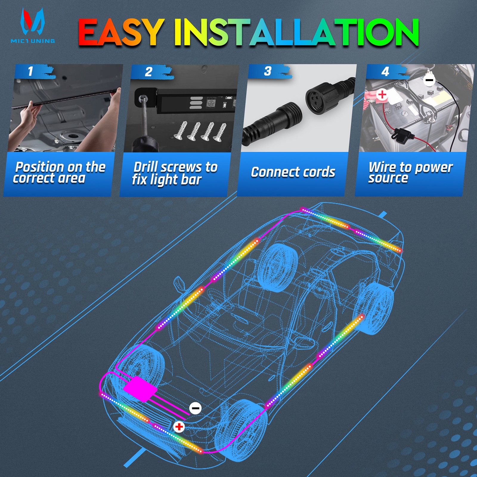 8PC RGB+IC Dream Color Underglow LED Neon Kit Light Strip Bluetoot For Car Truck