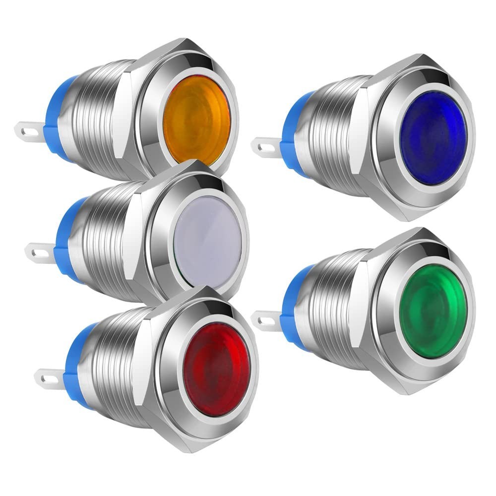 High-Performance 5pcs Round LED Indicator Lights with Metal Shell – AC/DC 12-24V
