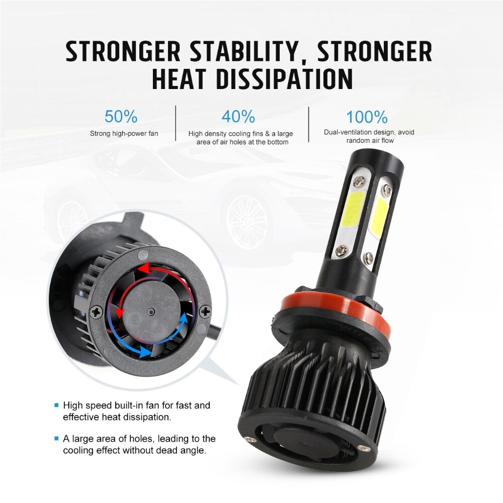 IRONWALLS LED Headlight H11 Low Beam Bulb Kit 360000LM 6000K Ultra Bright 4-side