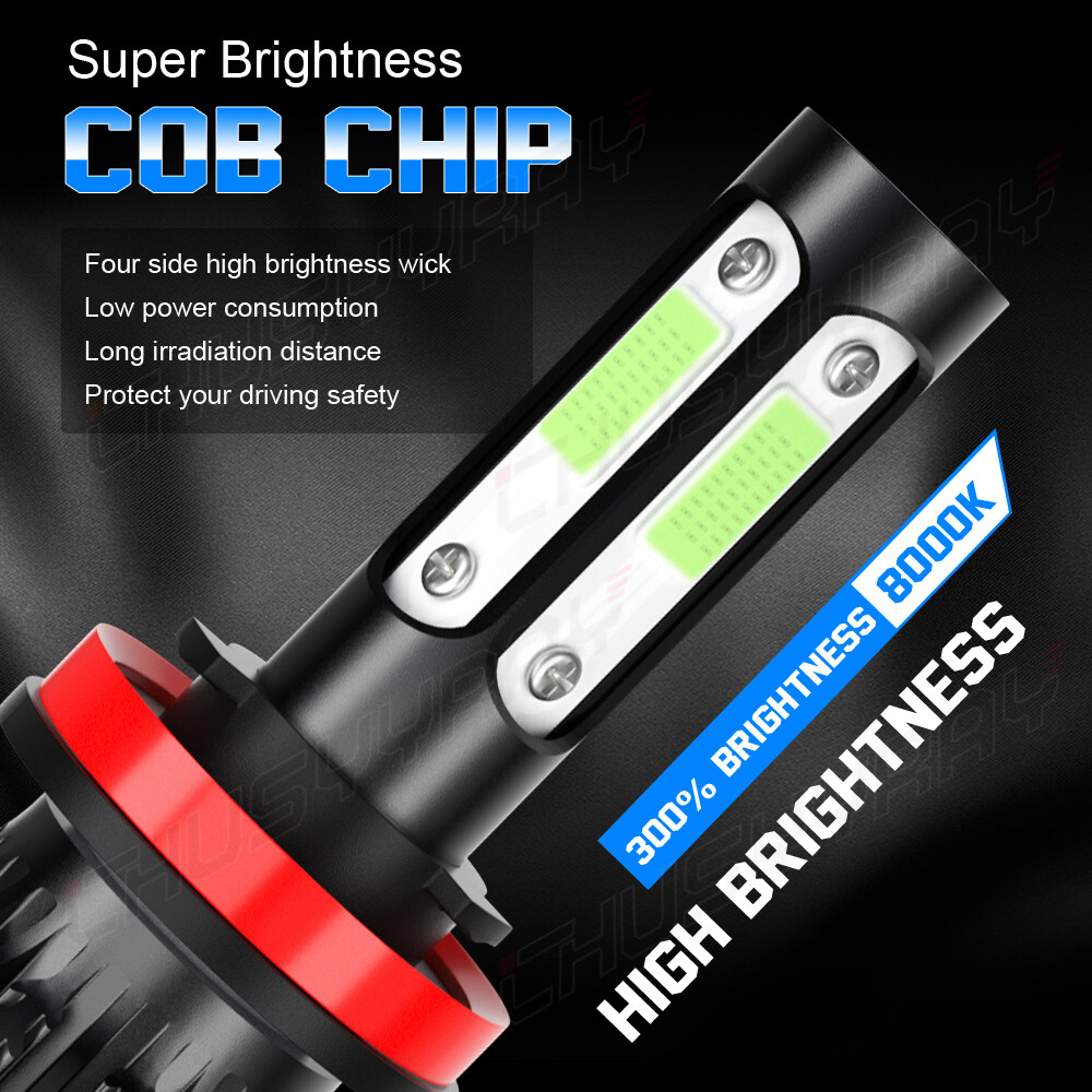 4PCS Mini Combo 9005+H11 LED Headlight Kit High Low Beam Bulbs ICE BLUE 8000K
