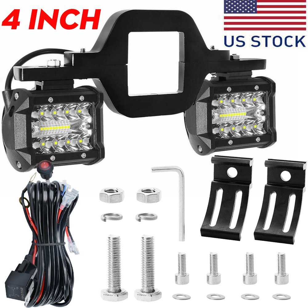 Tow Hitch Mounting Bracket+ 4“3-row LED Work Light Pods Backup Reverse+Wiring