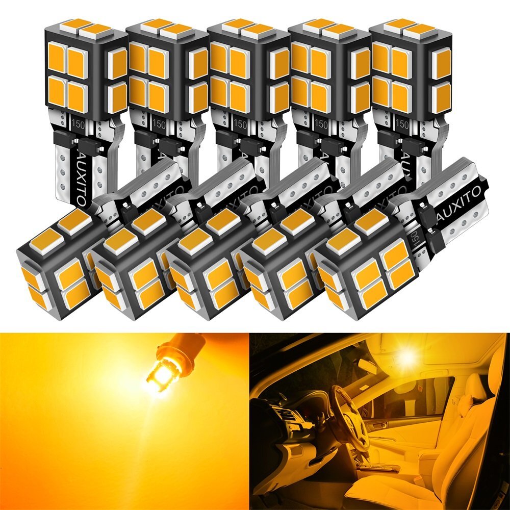 10/20x AUXITO T10 168 194 Amber 3000K LED License Plate Side Marker Light Bulb