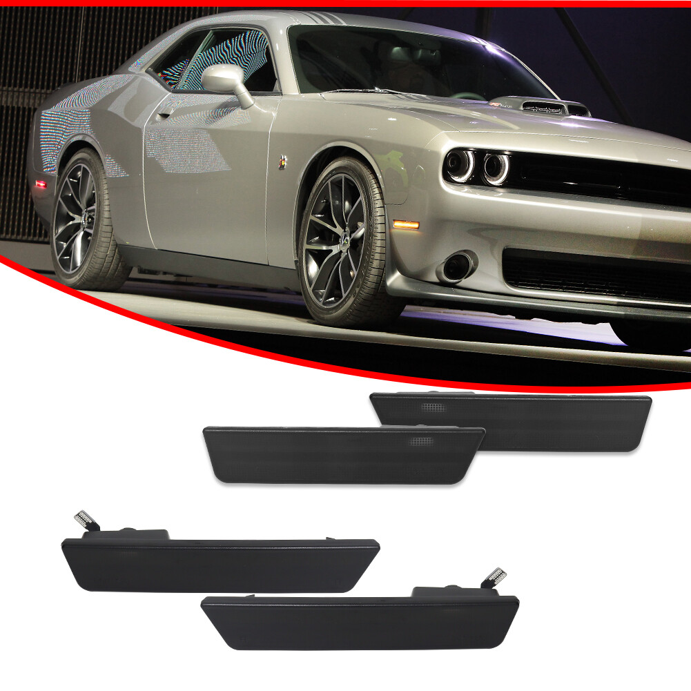 Smoked Lens LED Front & Rear Side Marker Lights For 2008-2014 Dodge Challenger