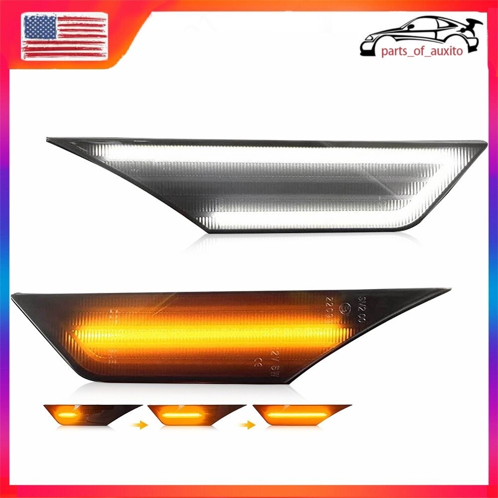 2/4x For 16-21 Honda Smoked Civic White Amber LED Side Marker Turn Signal Light