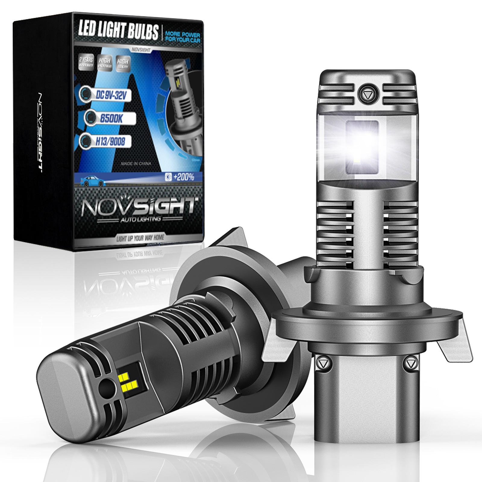 H13 9008 LED Headlight Bulbs Hi/Lo Beam 6500K 15000LM Cold White Replace Halogen