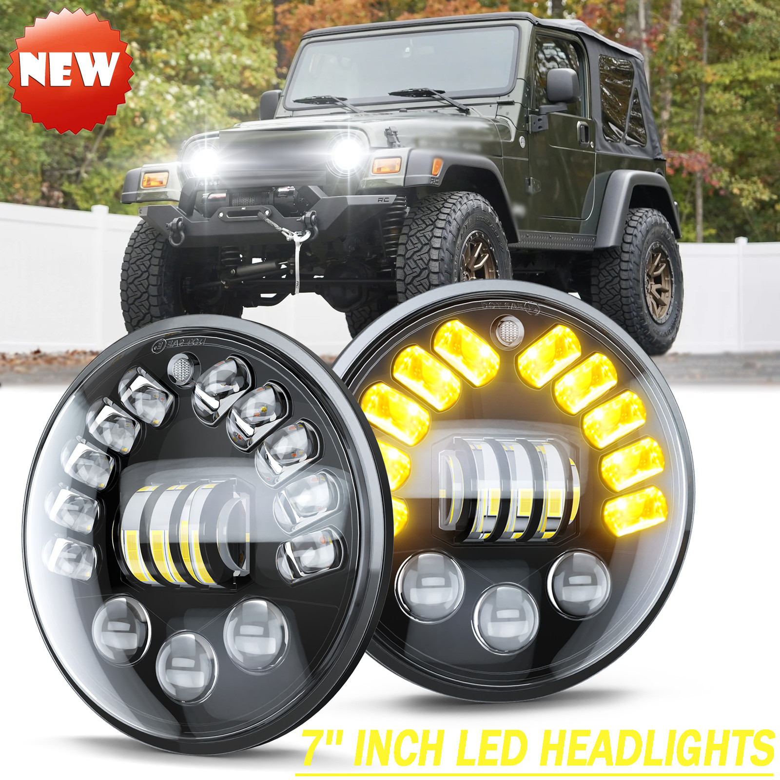 Newest Pair 7inch Led Round Headlight High-Low Beam for Peterbilt 379 359 Trucks
