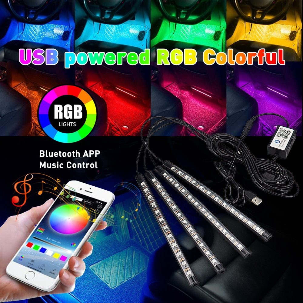 1T4 RGB LED Glow Interior Car Lamp Under Dash Inside Footwell Seats Lighting APP