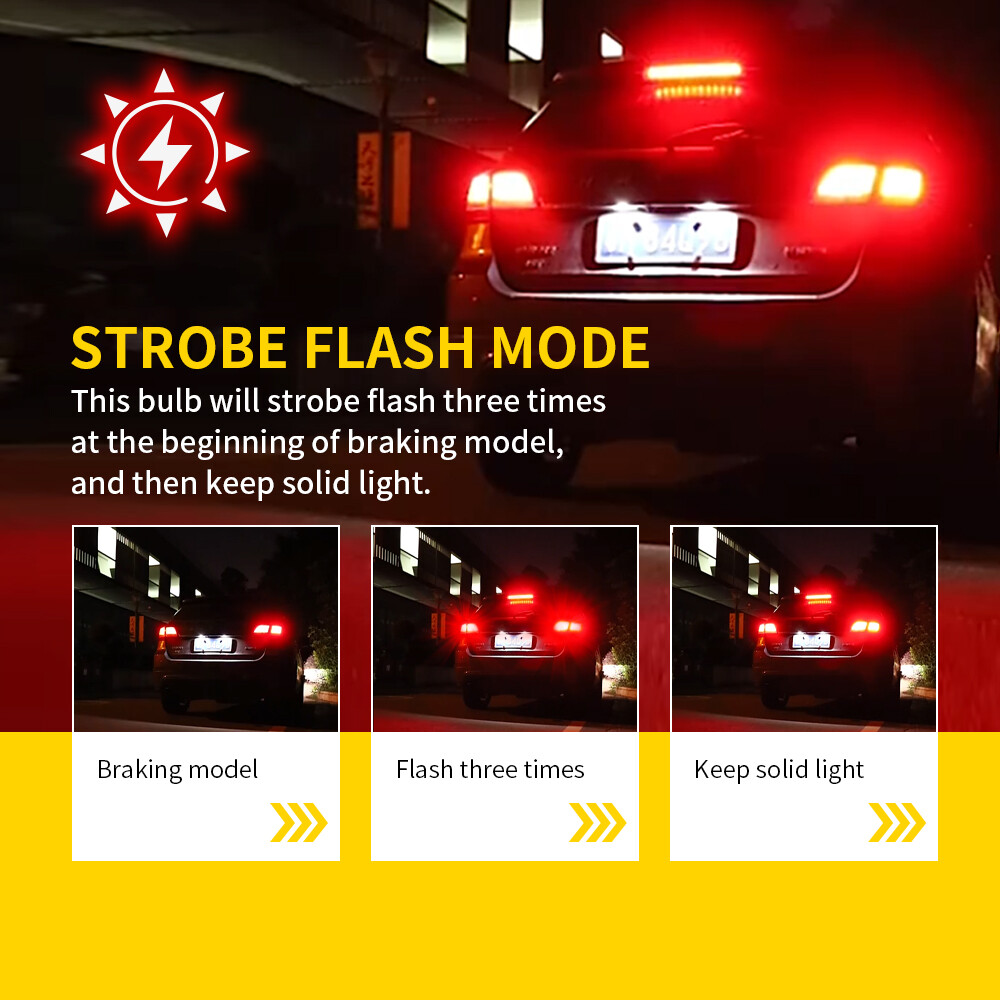 1156 7506 Red Strobe Flash Blinking LED Brake Tail Stop / Reverse Backup Light