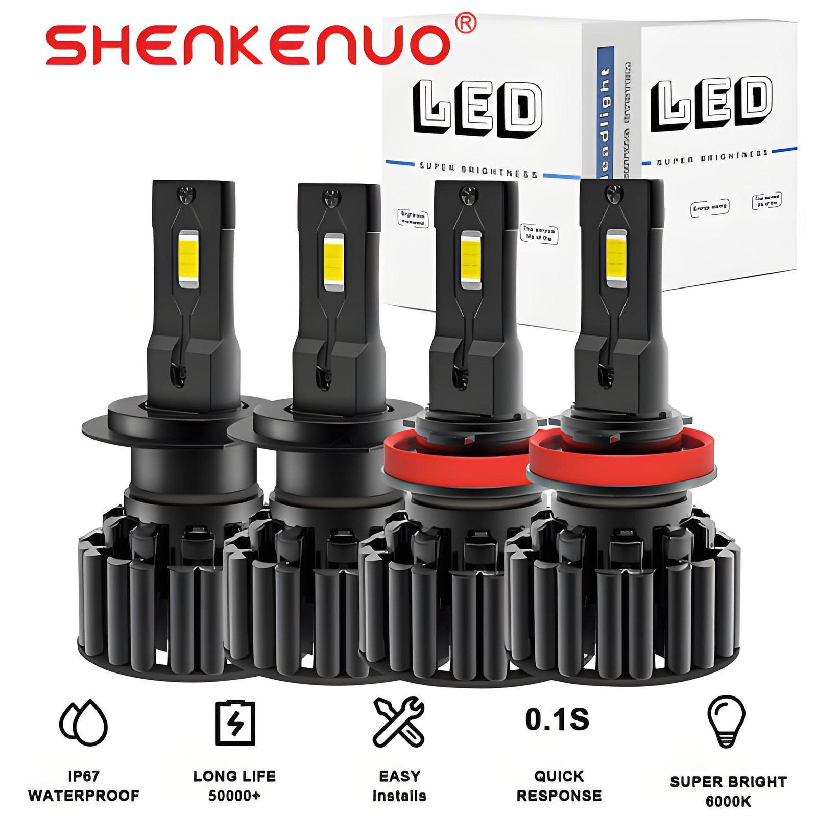 4PCs For 2013 Kia Forte 6000K LED Headlights Hi/Lo Beam Light White Bulbs H7 H11