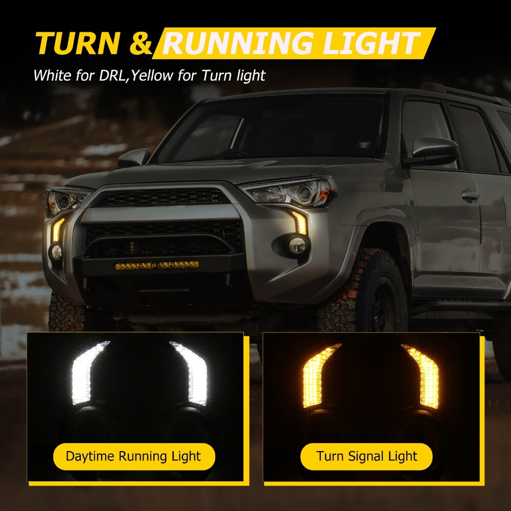 For Toyota 4Runner 13-21 LED Front Fog Light DRL Turn Signal Lights Amber/White