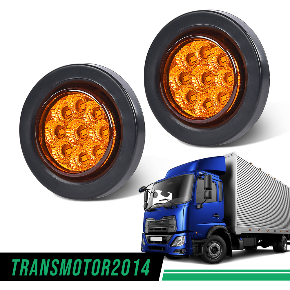 2x Amber 2″ Inch Round 9 LED Side Marker Clearance Lights Truck Trailer Lamp 12V