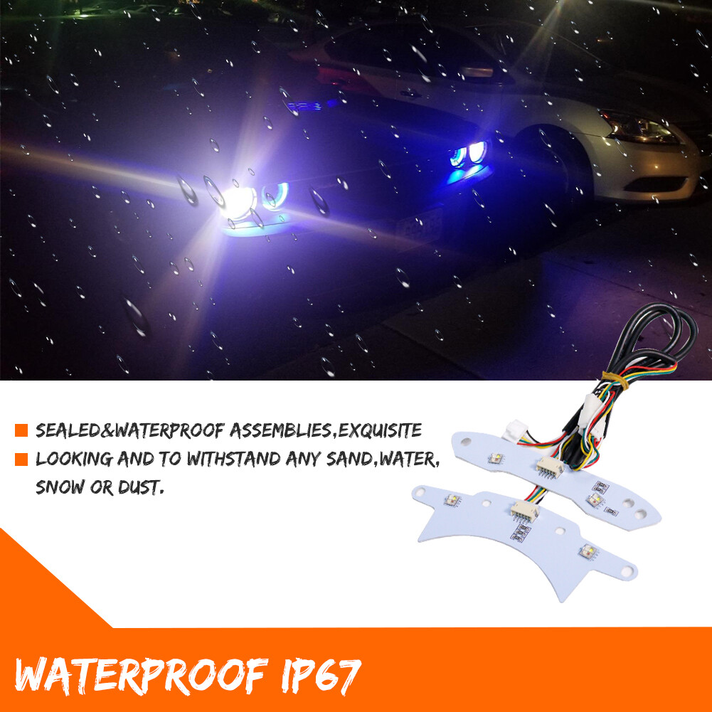 For 15-18 Dodge Challenger RGBW Halo DRL Headlights LED Boards Bluetooth Control