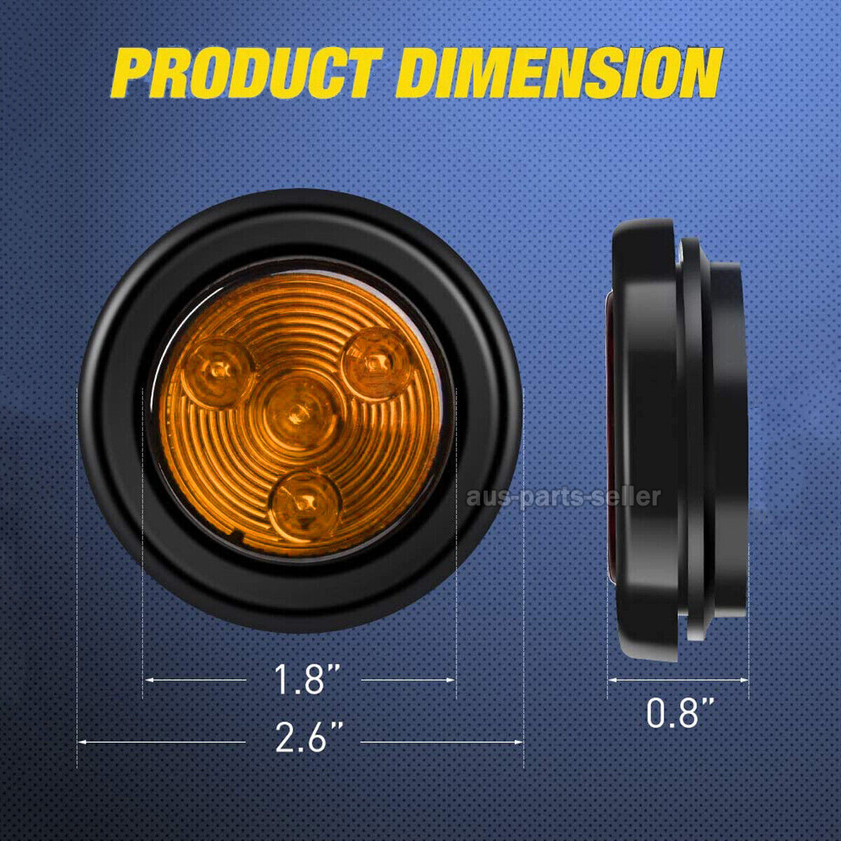 5pc Amber Round 2″ Side Marker Lights Clearance LED Truck Trailer Lamp 12-24Volt