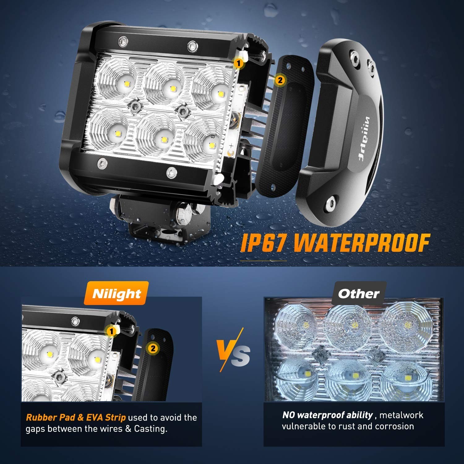 18W LED Pods 4PCS – 1260lm Flood Lights for Off-Road, Truck, SUV, ATV, Boat – 12
