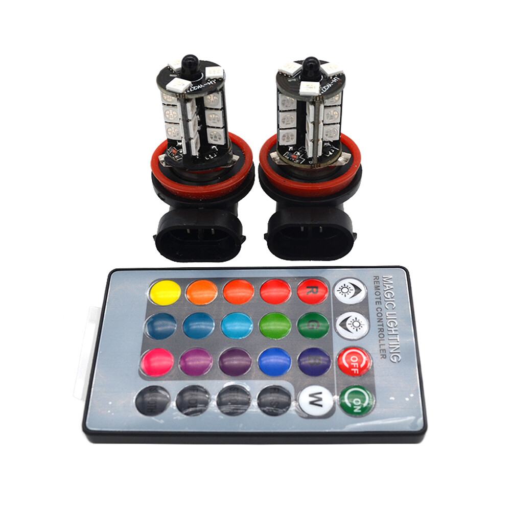 2pcs H8 H9 H11 LED Fog Light Bulbs 16 Color Changing RGB Remote High Power Lamp