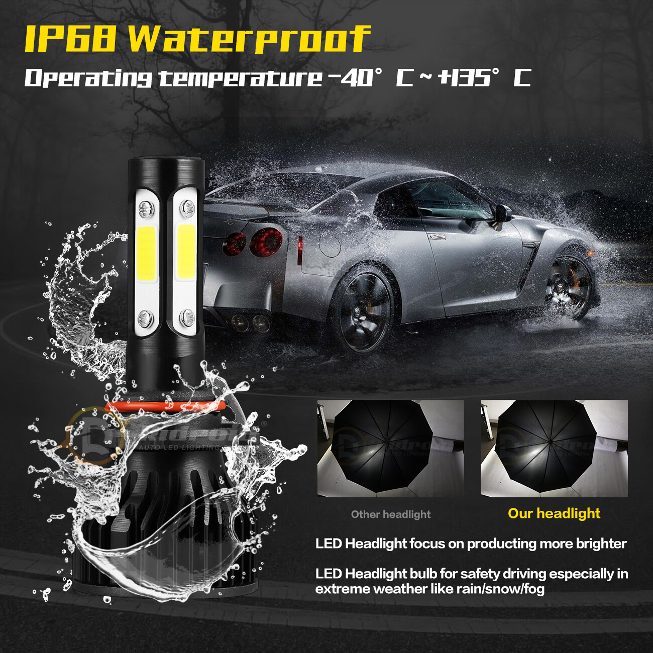 2x 4-sides 9006 LED Headlight Bulb Conversion Kit Low Beam 6500K Super Bright