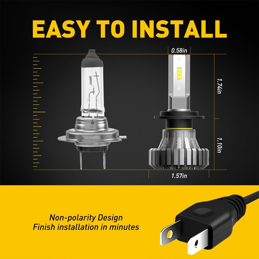 2set AUXITO H7 LED Headlight Bulb High Low Beam 6500K Super White 20000LM B3 USA