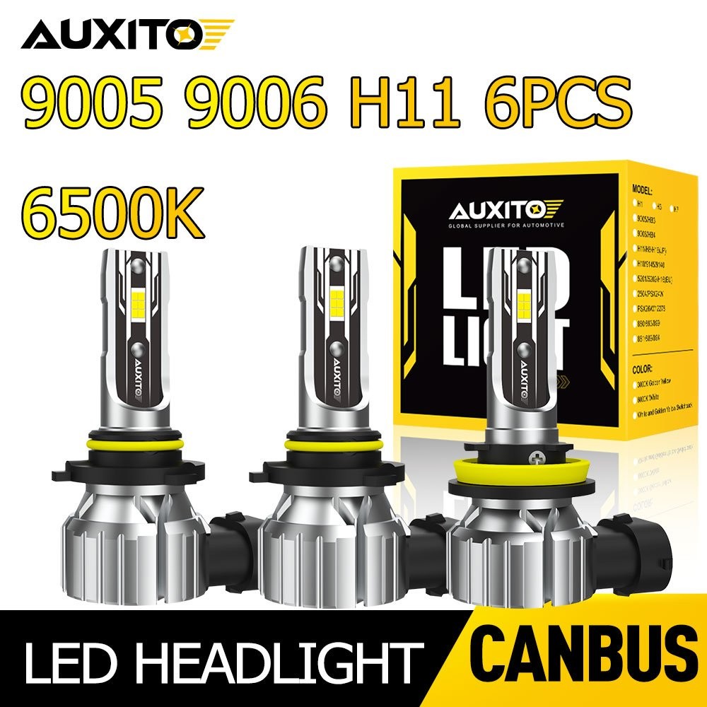 AUXITO CANBUS 9005+9006+H11 LED Headlight High Low Beam Fog Light White Combo US