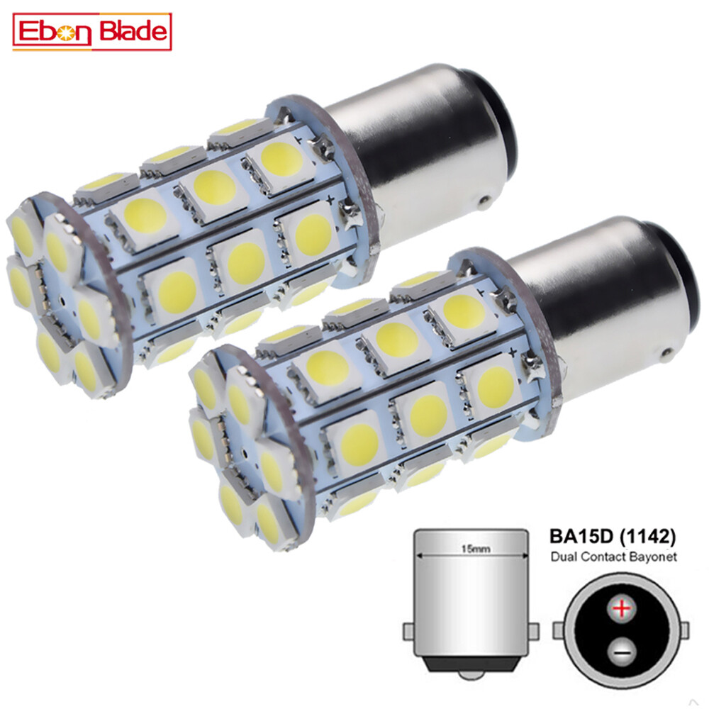 2x 12V BA15D LED LIGHT GLOBE WHITE 27 SMD 5050 Caravan Car Auto Indicator Signal