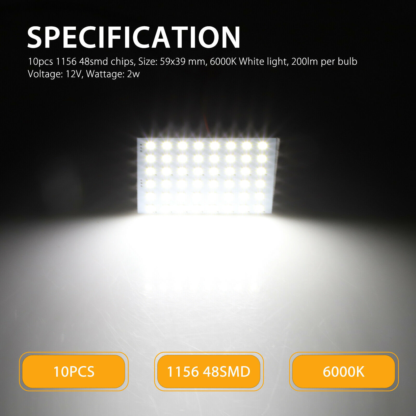 10PCS Super White 48-SMD BA15S 1156 Led Panel Dome Map Interior Light Bulb Lamps