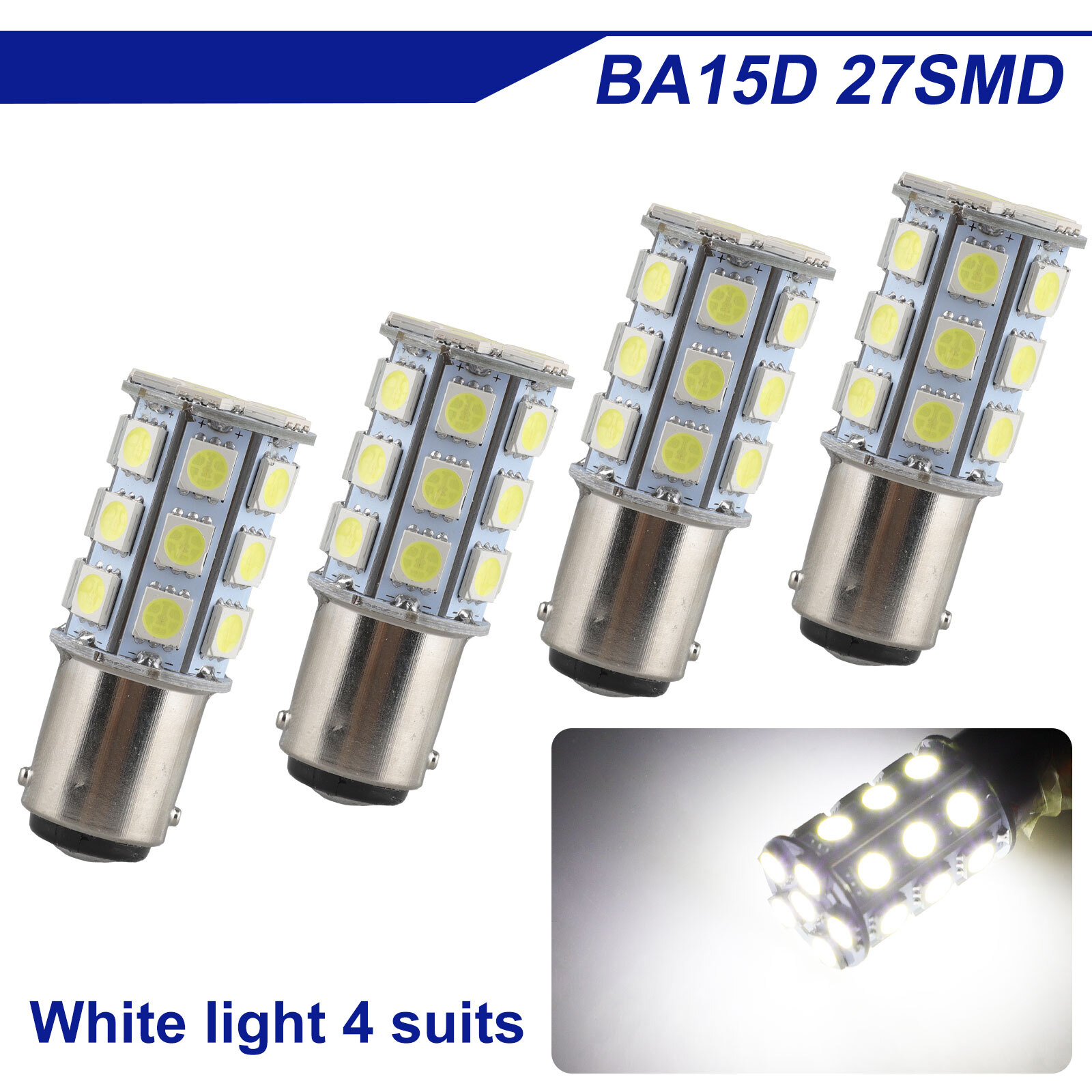 4x Super White BA15D 27 SMD RV LED Camper Trailer Interior Light Bulbs 6000K 12V
