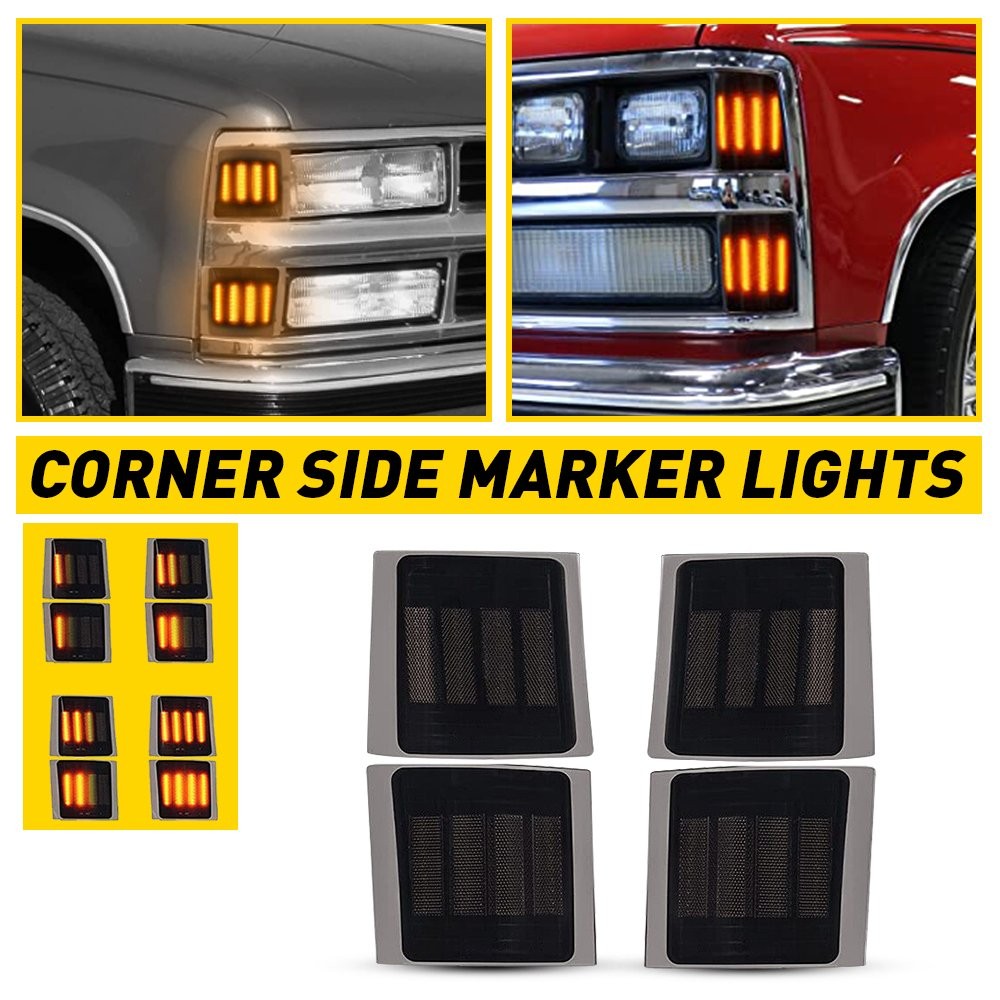 Full 4PC LED Smoked Corner Side Marker Lights For 94-98 Chevy C/K 1500 2500 3500