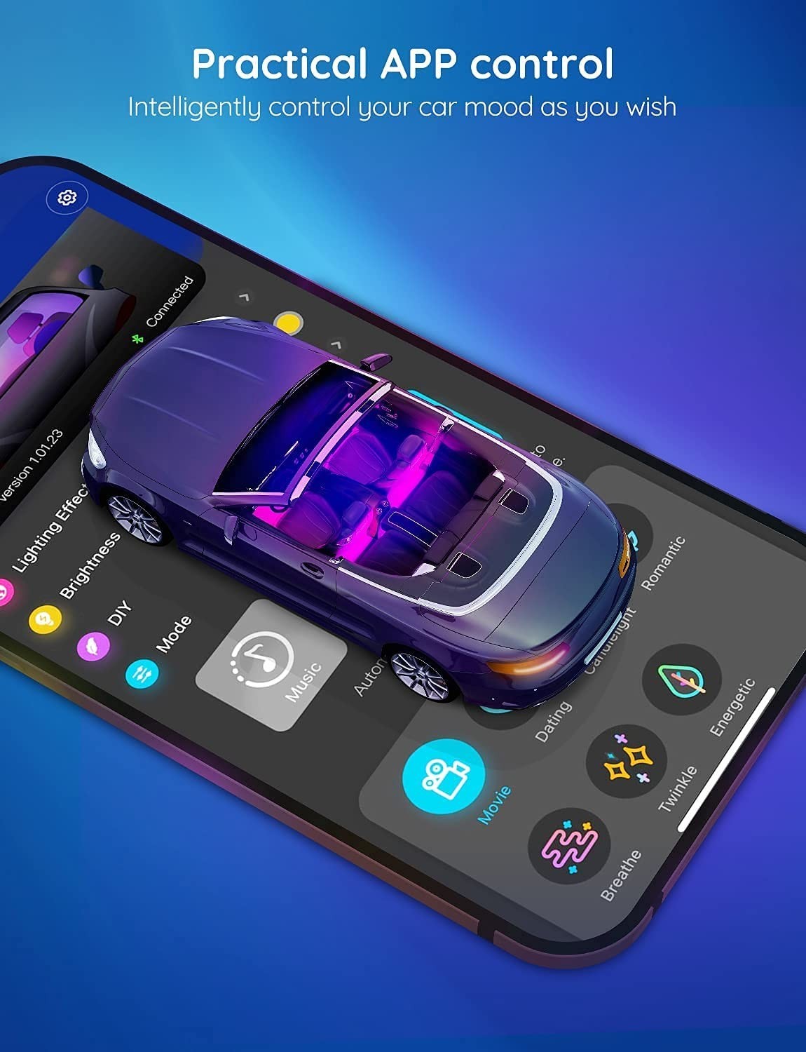 RGB Smart Car Interior LED Lights – App Control, DIY & Music Modes, 12V Charger