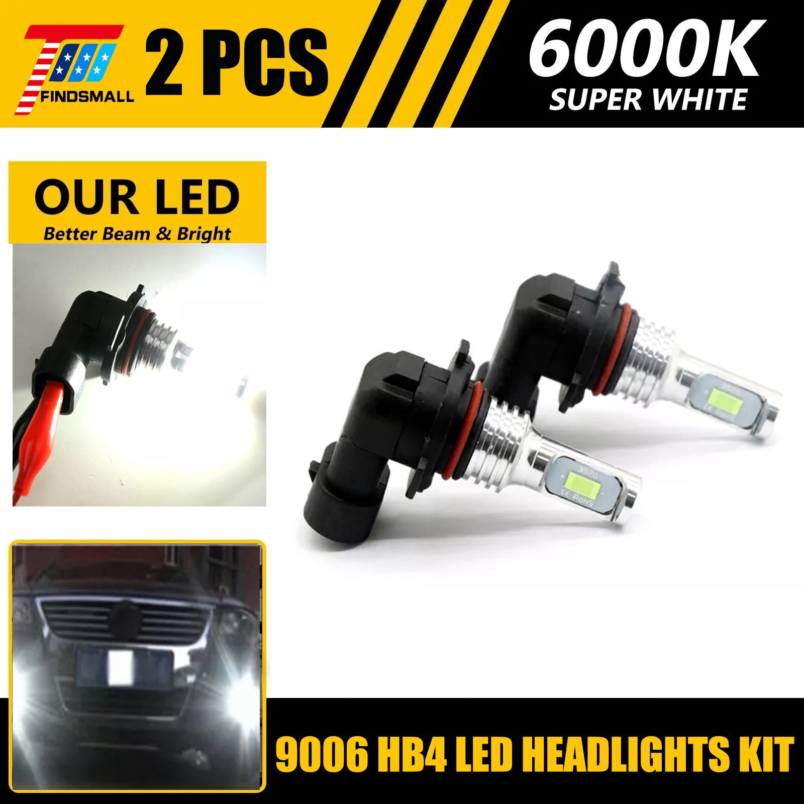 2PCS 9006 HB4 LED Headlight Bulb Kit Low Beam 6000K 75W 6000LM White Light